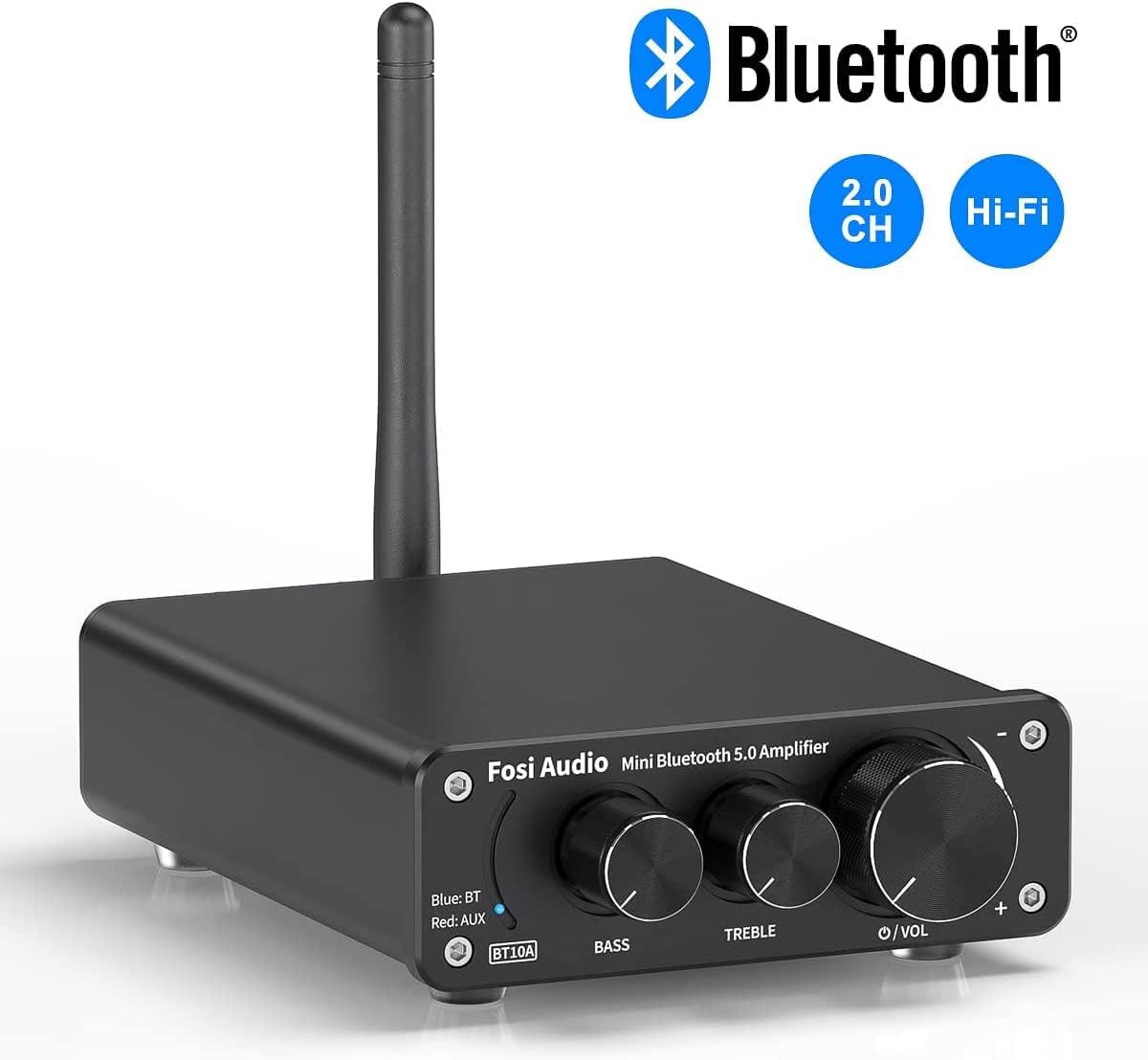 Fosi Audio BT10A Bluetooth 5.0 Stereo Audio Amplifier Receiver 2 Channel Class D Mini Hi-Fi Integrated Amp for Home Passive Speakers 50W x 2 TPA3116