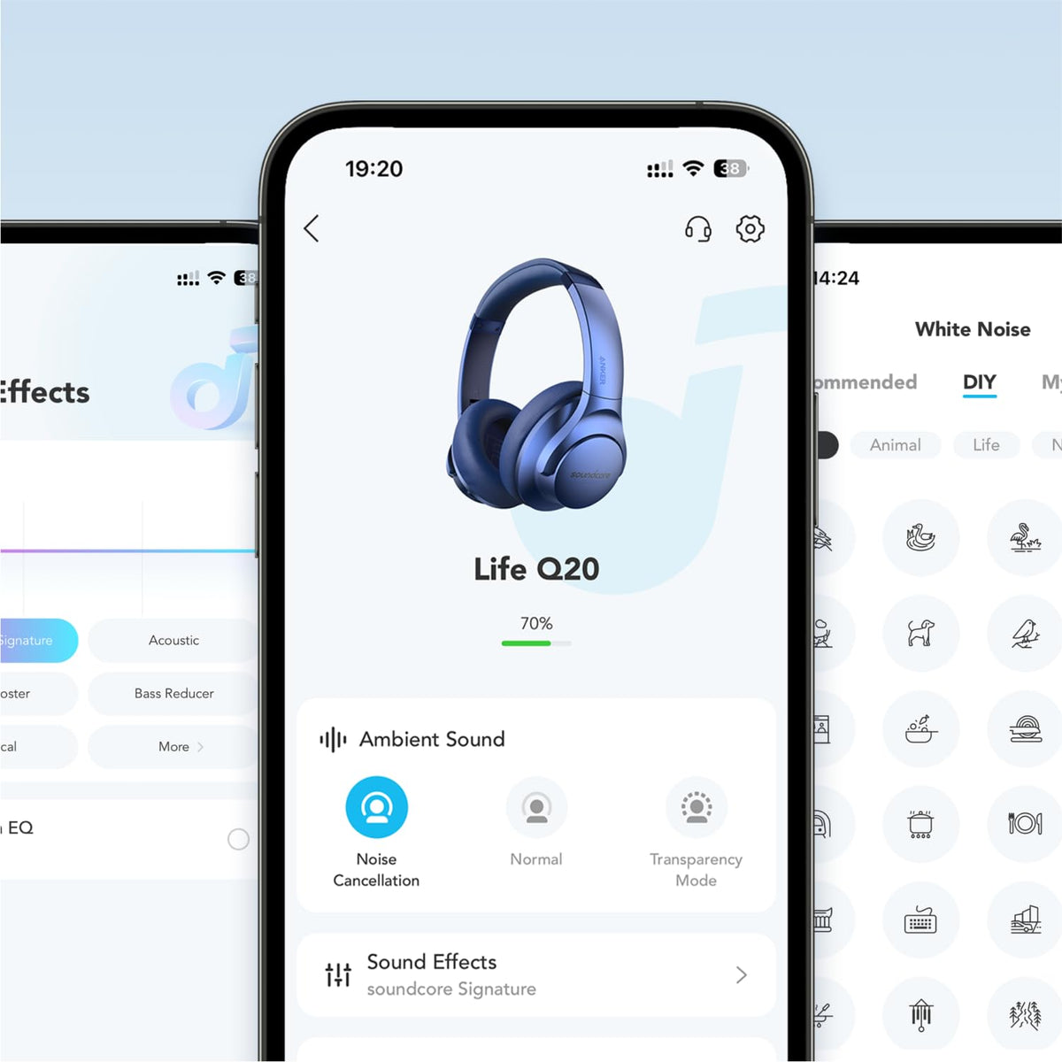 Soundcore Anker Life Q20 Hybrid Active Noise Cancelling Headphones, Wireless Over Ear Bluetooth Headphones, 70H Playtime, Hi-Res Audio, Deep Bass, Memory Foam Ear Cups, Travel, Office