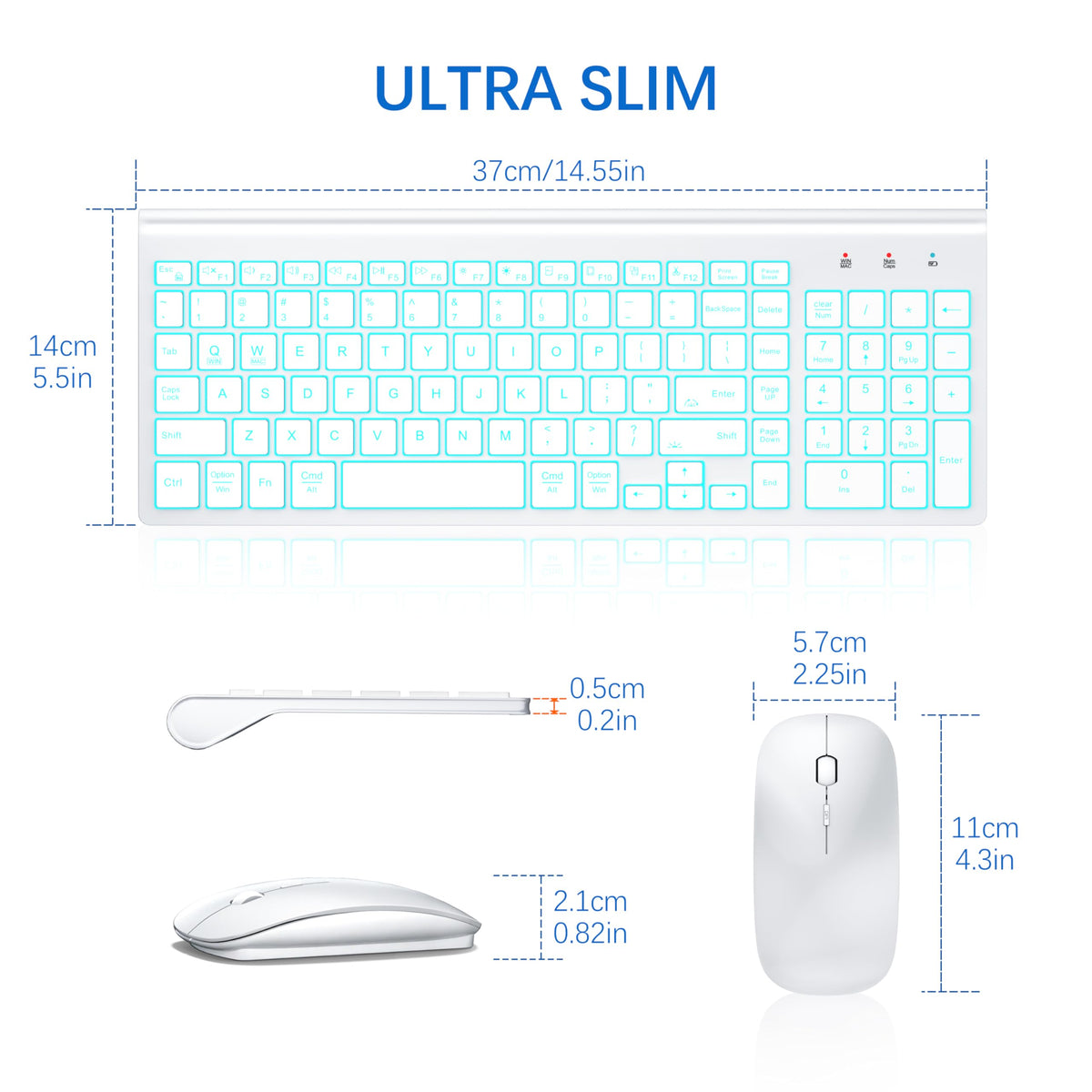 TopMate Wireless Keyboard and Mouse Ultra Slim Combo, 2.4G Silent Compact USB 2400DPI Mouse and Scissor Switch Keyboard Set with Cover, Batteries Included, for PC/Laptop/Windows/Mac - White