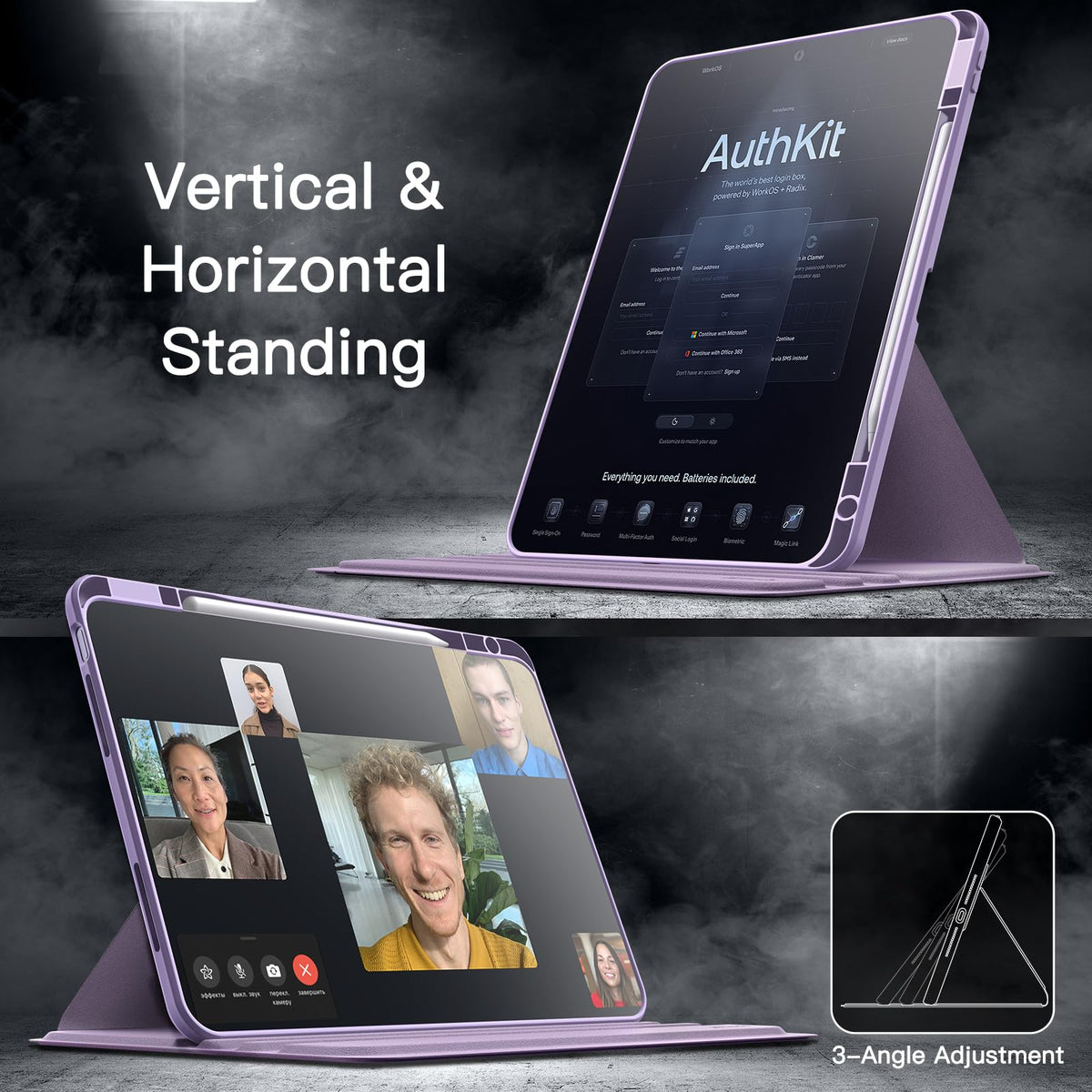 JETech Rotating Case for iPad Air 13-Inch M4/M3/M2 (2026/2025/2024) with Pencil Holder, 360 Degree Rotation Protective Stand Cover Clear Back, Auto Wake/Sleep (Purple)