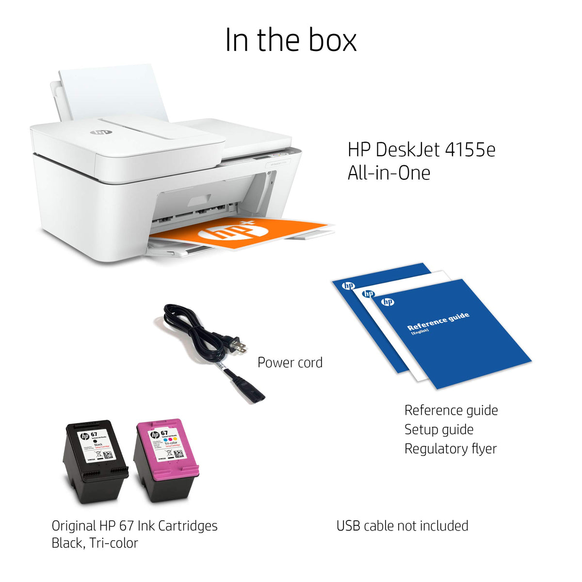 HP DeskJet 4155e Wireless Color Inkjet Printer, Print, scan, copy, Easy setup, Mobile printing, Best-for home, 3 month Instant Ink trial included, white
