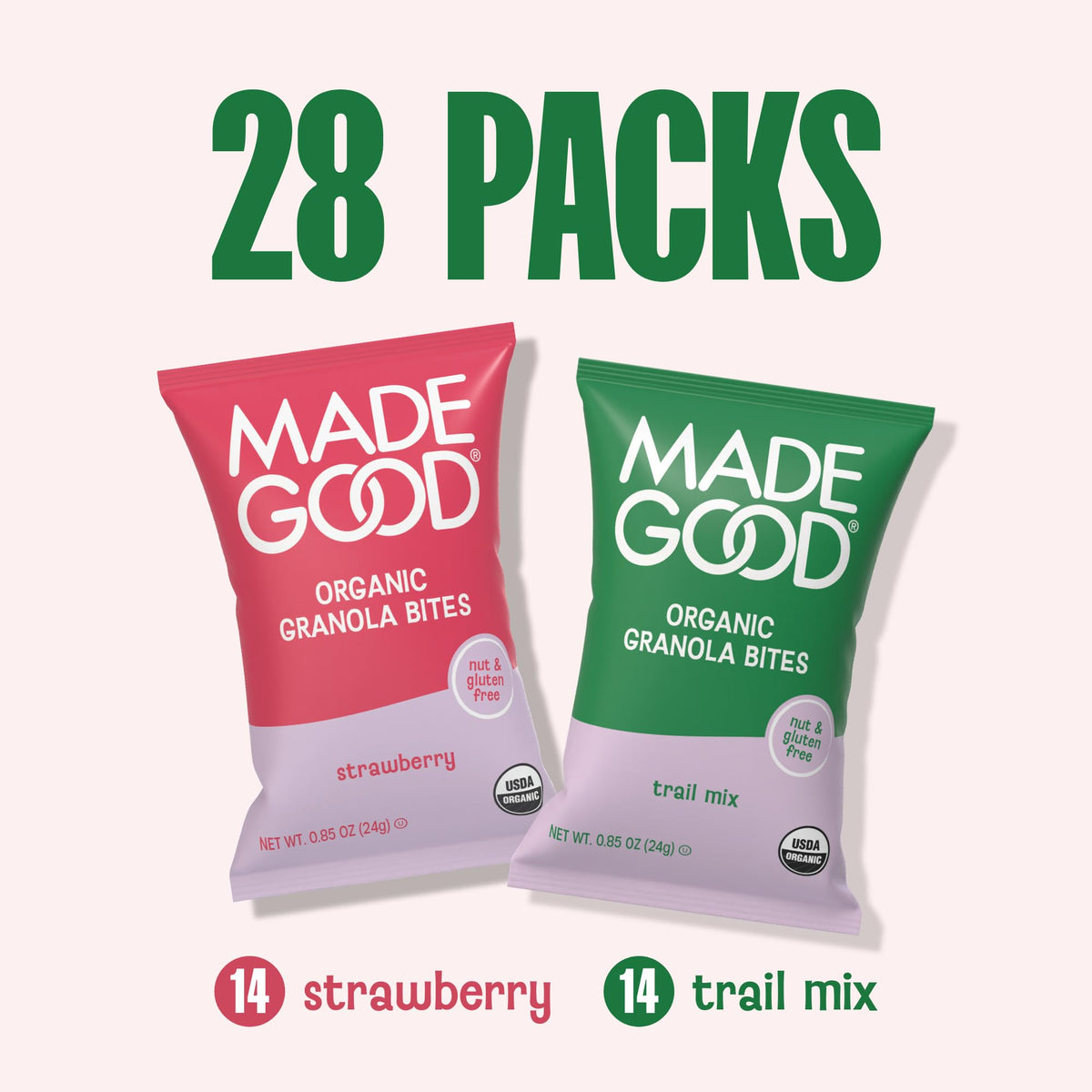 MadeGood Granola Bites Chocolate Chip & Strawberry Variety Pack (28 Count) Gluten Free and Organic Snacks