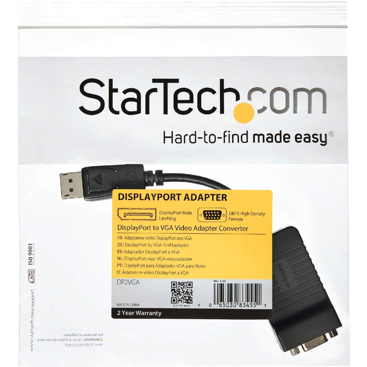 StarTech.com DisplayPort To VGA Video Adapter Converter - Active - 1080p - DP to VGA Converter (DP2VGA2) Black