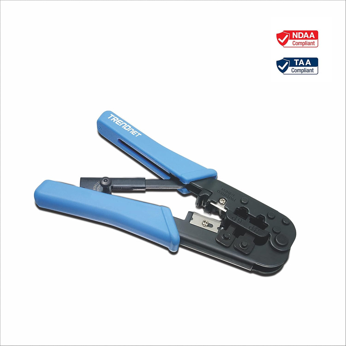 TRENDnet Crimping Tool, TC-CT68, Crimp, Cut, & Strip Cable for 8 and 6 Position Modular Plugs, Built-In Cutter and Stripper, NDAA + TAA Compliant, 8P-RJ-45, 6P-RJ-12, RJ-11, Steel Construction, Black