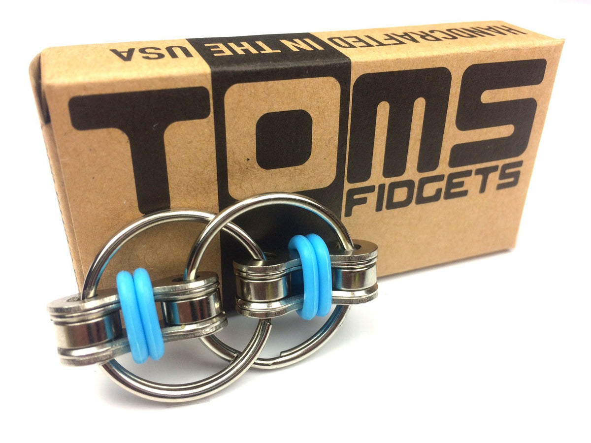 Tom's Fidgets Original Flippy Chain Fidget Toy - Perfect for ADHD, Anxiety, and Autism - Bike Chain Fidget Stress Reducer for Adults and Kids (Single Blue)
