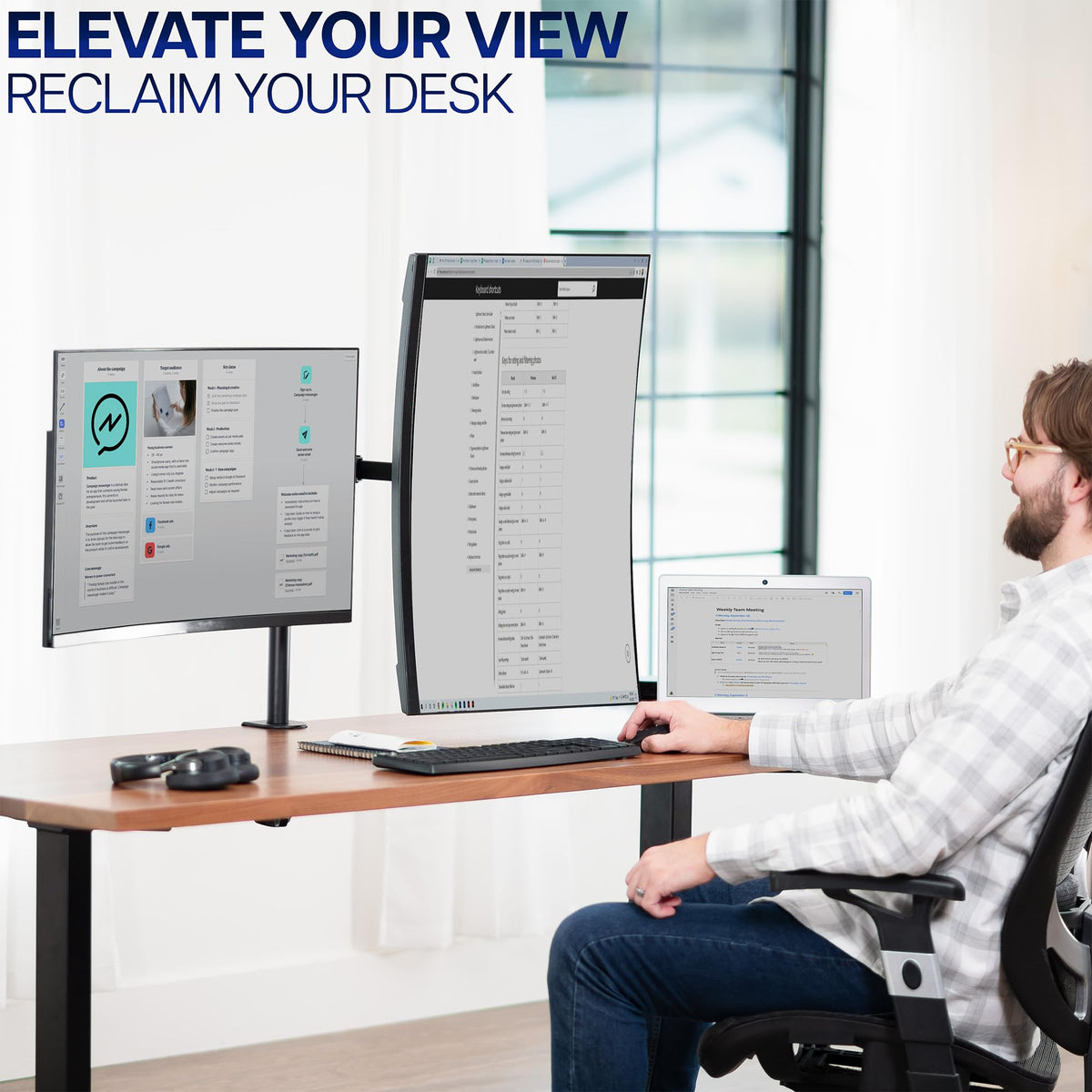 VIVO Dual Monitor Desk Mount, Holds 2 Computer Screens up to 30 inches and 22lbs Each, Heavy Duty Fully Adjustable Steel Stand with C-Clamp and Grommet, Black, STAND-V002