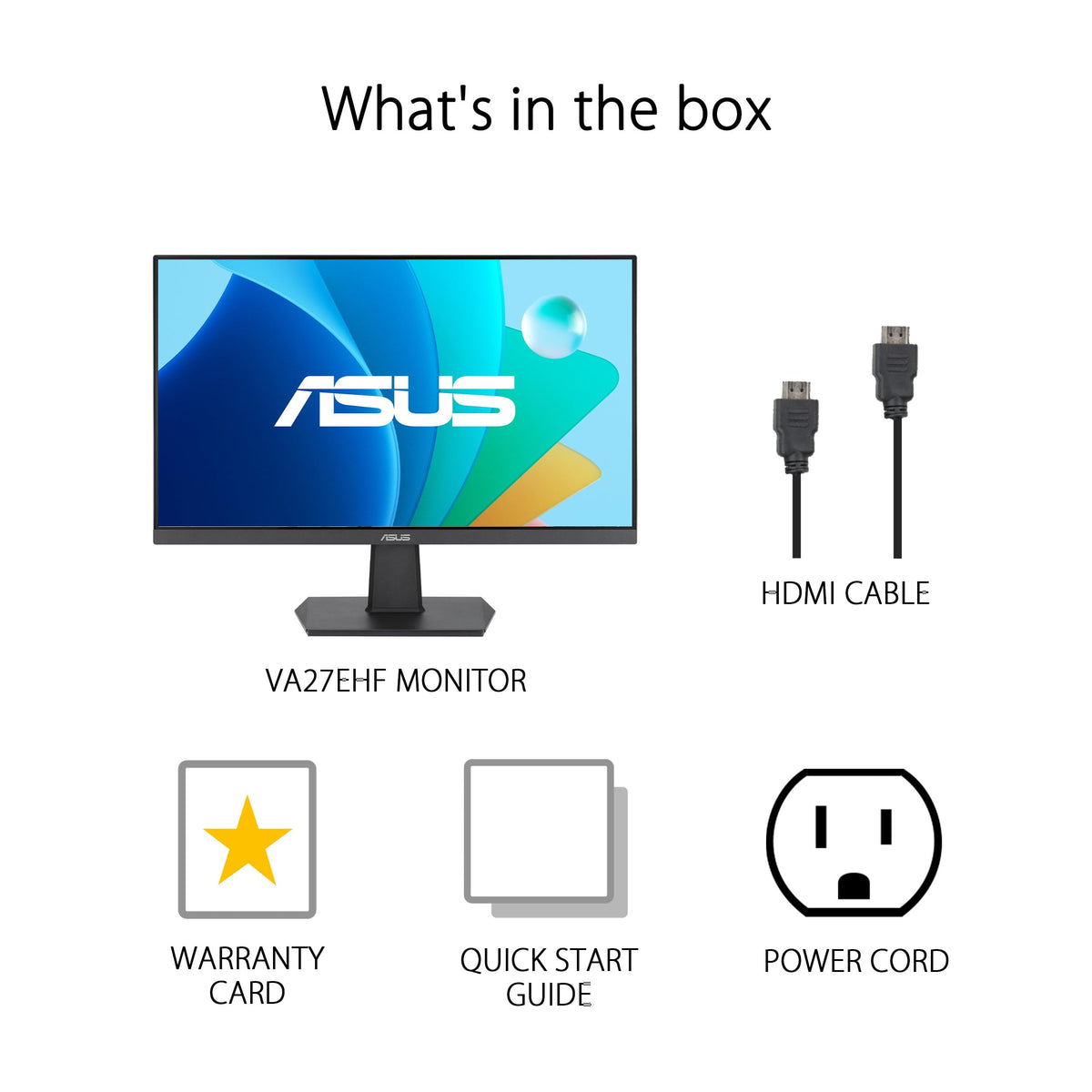 ASUS 27 Inch Desktop Monitor - Full HD (1920 x 1080), IPS, 75Hz, Adaptive-Sync, HDMI, D-Sub, Frameless - VA27EHE