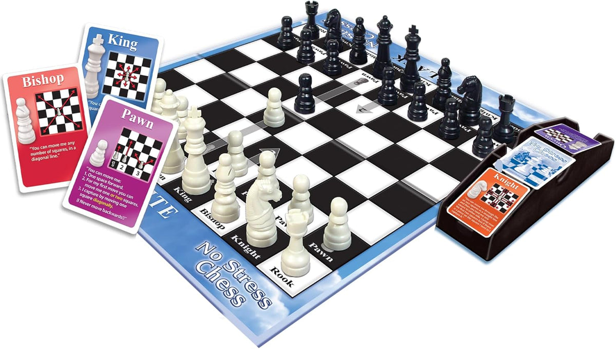 No Stress Chess by Winning Moves Games USA, Celebrating 20 Years as the Chess Teaching Game Using Innovative Action Cards, for 2 Players, Ages 7+ (1091)
