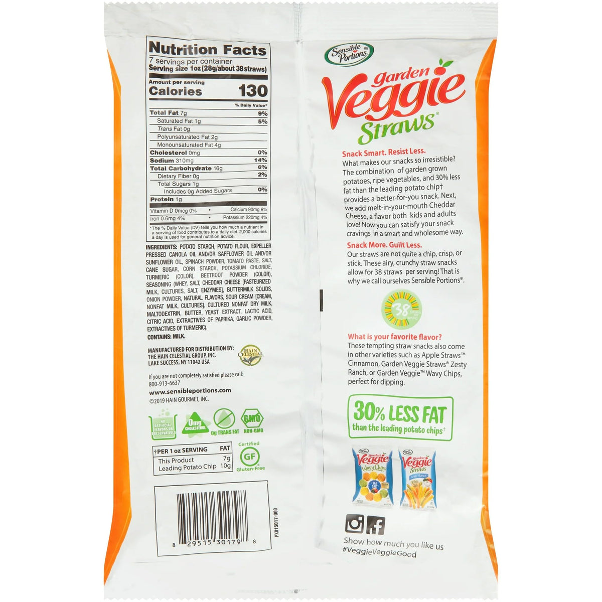 Sensible Portions Veggie Straws - Garden Snacks Variety Pack, Sea Salt, Ranch, Cheddar, Apple Cinnamon, Gluten Free Bulk Snacks, 1 Oz (Pack of 24)