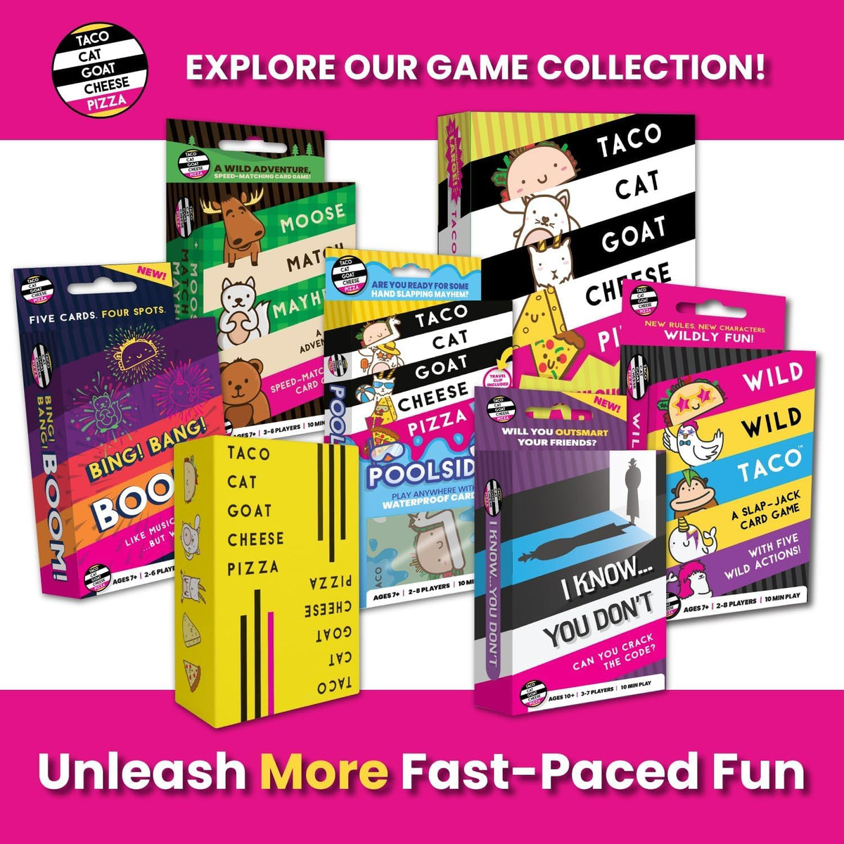 Taco Cat Goat Cheese Pizza Wildly Entertaining Card Game for Family and Group Game Night | Easy to Learn and Play with 10-15 Minute Rounds | Fun for Kids, Teens, Adults, and Families | 2-8 Players