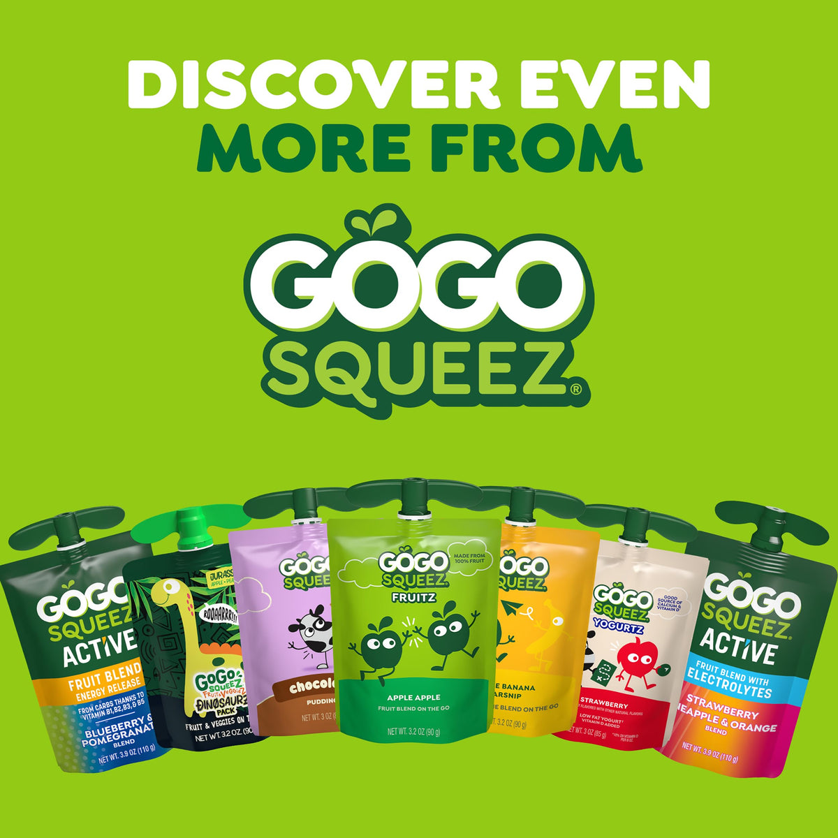 GoGo squeeZ No Sugar Added Applesauce and Fruit Puree Variety Pack, Apple, Mango & Banana, 3.2 oz Pouches (Pack of 20), Fruit Snacks for Kids, Gluten Free, Nut Free, Recloseable Cap, BPA Free