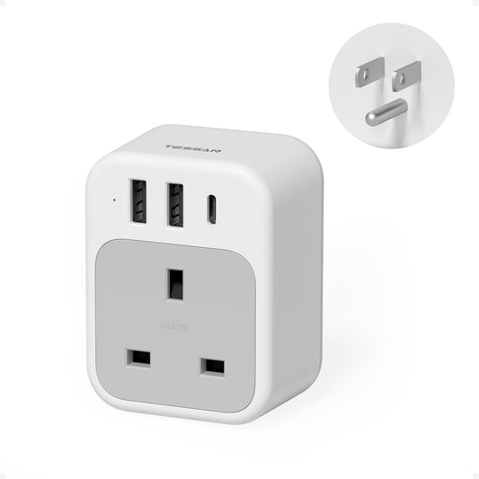 UK Adapters for Travel, TESSAN US to UK Plug Adapter, Ireland Outlet Plug with 3 USB Charger (1 USB C Port), Type G Power Adaptor for USA to England Qatar Hong Kong Scotland Dubai London Kenya Irish