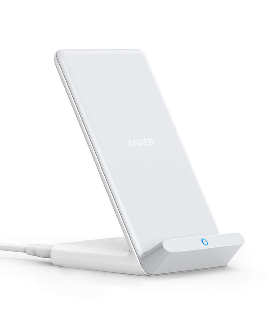Anker 313 Wireless Charger (Stand), Qi-Certified for iPhone 17/17/17 Pro/17 Pro Max/15/14/13, 10W Fast-Charging Galaxy S23 S22 S21(No AC Adapter)