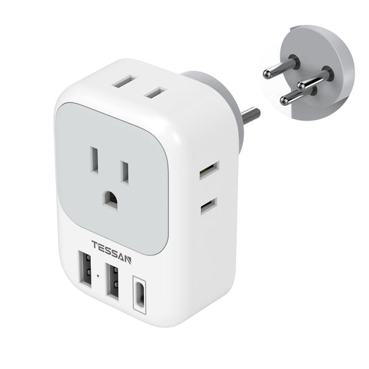 European Travel Plug Adapter USB C, TESSAN International Plug Adapter with 4 AC Outlets 3 USB Charging Ports, Type C Europe Power Adaptor for US to EU France Germany Iceland Spain Italy