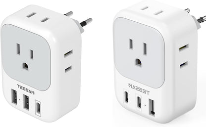 TESSAN European Travel Plug Adapter USB C, Type C Power Adaptor with 4 AC Outlets for USA to EU Italy Iceland Spain France Greece Germany