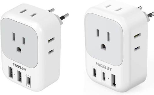 TESSAN European Travel Plug Adapter USB C, Type C Power Adaptor with 4 AC Outlets for USA to EU Italy Iceland Spain France Greece Germany
