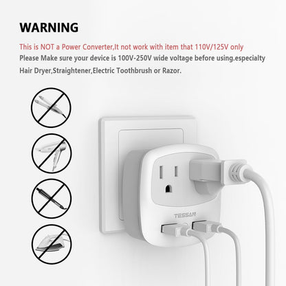 European Travel Plug Adapter Converter, TESSAN International Power Plug Converter with 2 USB, Type C Outlet Adaptor Charger for US to Most of Europe EU Iceland Spain Italy France Germany