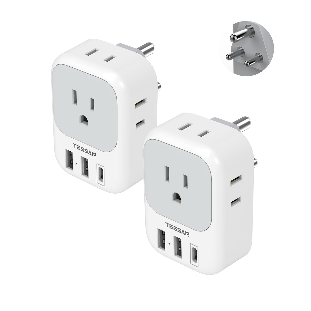 2 Pack European Plug Adapter USB C, TESSAN US to Europe Adapter 4 Outlets 3 USB Charger, Type C International Power Adaptor to Italy Spain France Portugal Iceland Germany, Europe Travel Essentials