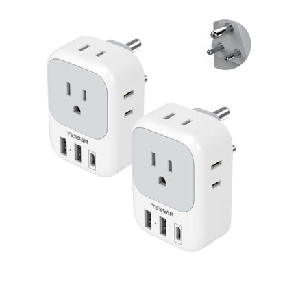 2 Pack European Plug Adapter USB C, TESSAN US to Europe Adapter 4 Outlets 3 USB Charger, Type C International Power Adaptor to Italy Spain France Portugal Iceland Germany, Europe Travel Essentials