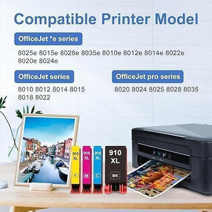 910XL Ink Cartridges for HP Printers Replacement for HP 910 Ink HP 910XL Ink Cartridges Combo Pack for HP 910 Work with OfficeJet Pro 8015e 8025e 8020e 8015 8020 8028e 8035e 8010e Printer(4 Pack)