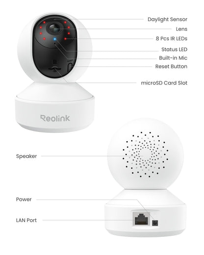 REOLINK E1 Pro 3K PT Wi-Fi Indoor Camera for Baby & Pet Monitoring, Auto Tracking, 5MP Night Vision Enhanced by F1.6 Aperture, Person/Pet/Baby Crying Detection, 2.4/5GHz Wi-Fi, Two-Way Audio
