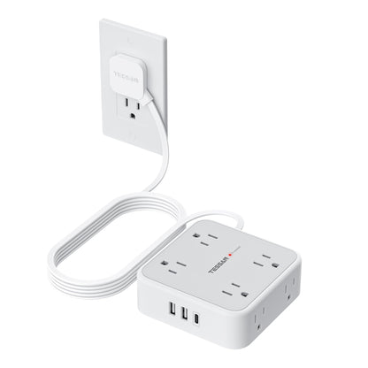 TESSAN Surge Protector Power Strip, 5 Ft Flat Plug Extension Cord with 3 USB (1 USB C) 8 Outlets, 1250W, 900J Protection, 3 Sided Outlet Extender with Power Switch for Office, Dorm Room, Grey