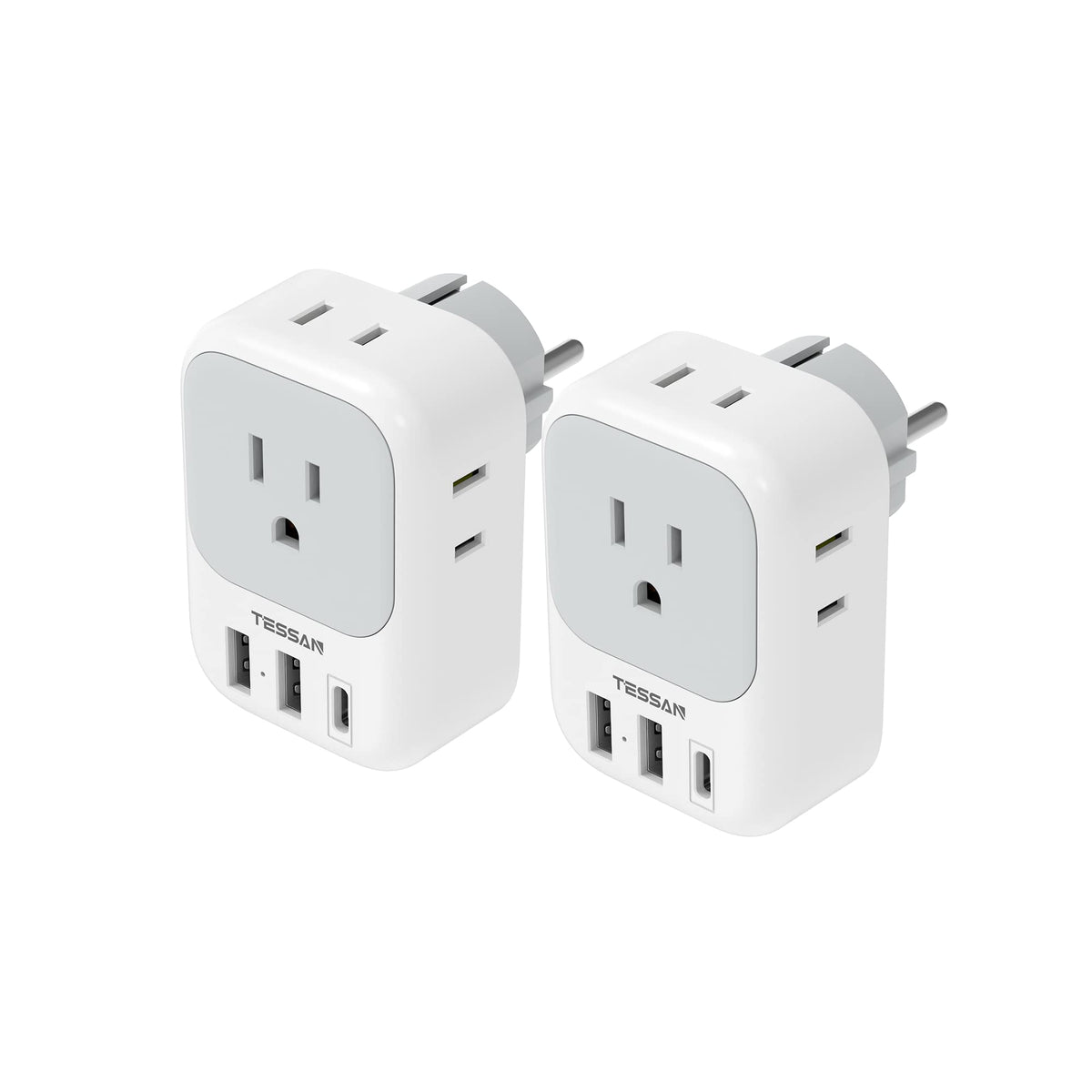 2 Pack European Plug Adapter USB C, TESSAN US to Europe Adapter 4 Outlets 3 USB Charger, Type C International Power Adaptor to Italy Spain France Portugal Iceland Germany, Europe Travel Essentials