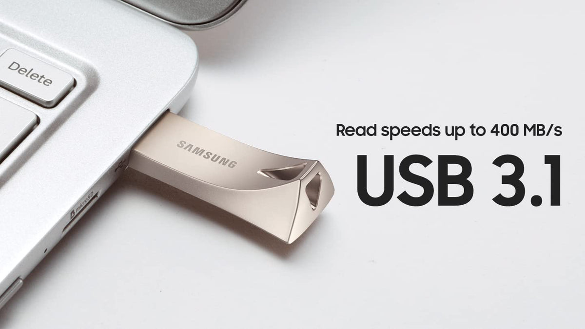 SAMSUNG BAR Plus 3.1 USB Flash Drive, 128GB, 400MB/s, Rugged Metal Casing, Storage Expansion for Photos, Videos, Music, Files, MUF-128BE4/AM, Titan Grey