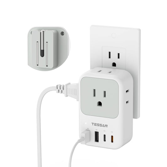 USB C Charger Block 20W, TESSAN PD Fast Charging Adapter with Foldable Plug, 1875W Power Outlet Extender(4 AC and 4 USB) for Cruise, Home, Office, Dorm