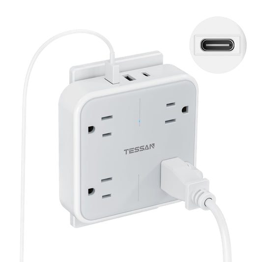 TESSAN Multi Plug Outlet Extender, Surge Protector Splitter with 3 USB (1 USB C Port) Wall Charger, Multiple Expander for Travel, Home, College Dorm Room