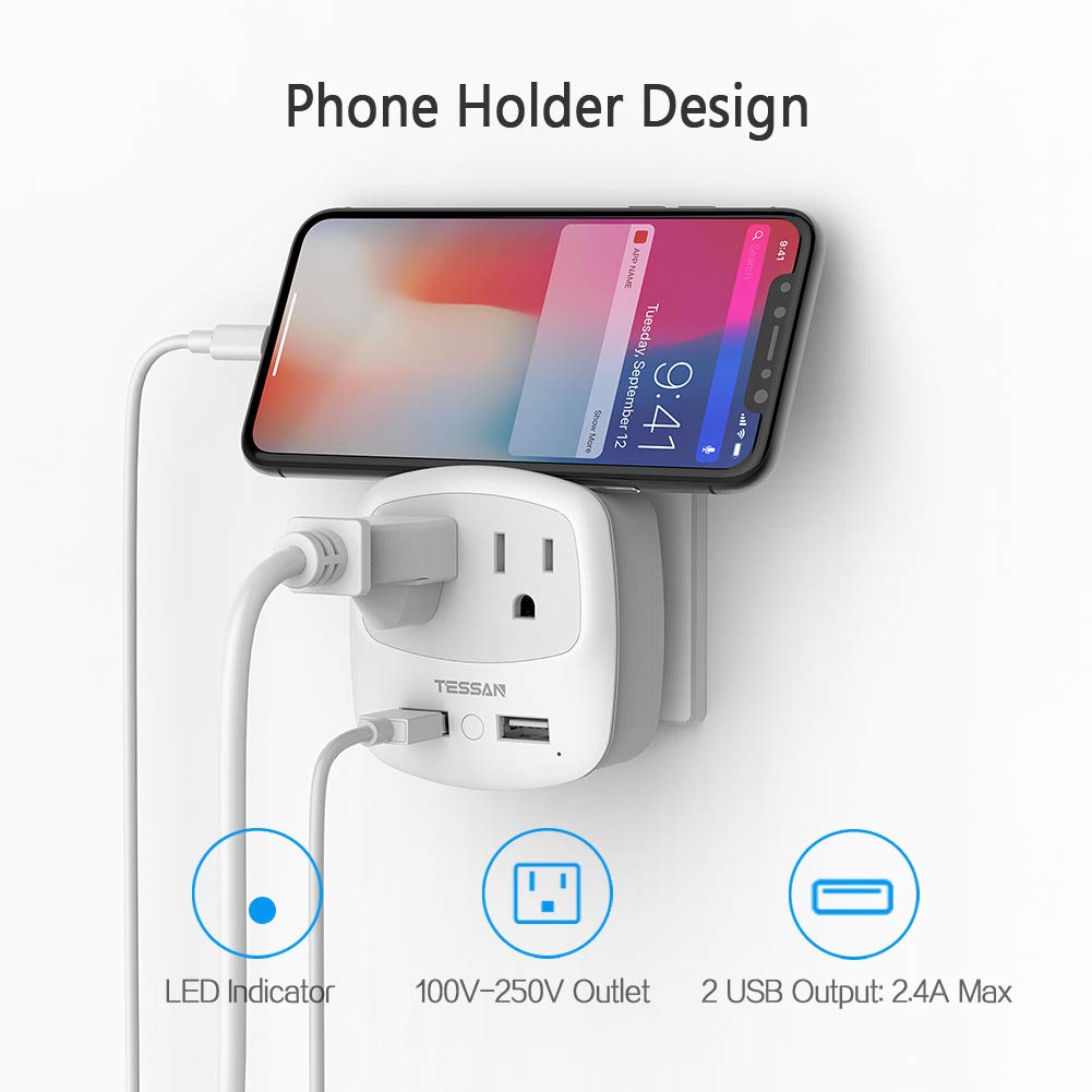 European Travel Plug Adapter Converter, TESSAN International Power Plug Converter with 2 USB, Type C Outlet Adaptor Charger for US to Most of Europe EU Iceland Spain Italy France Germany
