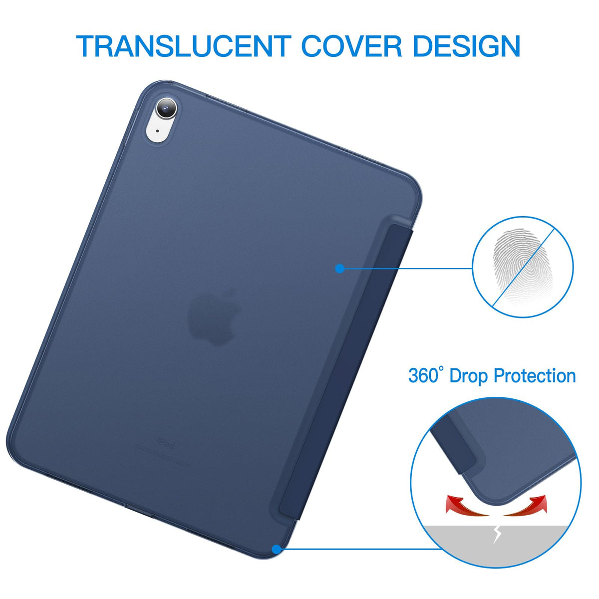 JETech Case for iPad (A16) 11th Generation 11 Inch 2025 / iPad 10th Generation 10.9 Inch 2022, Slim Smart Cover with Hard PC Translucent Back, Supports Touch ID, Auto Wake/Sleep (Navy Blue)