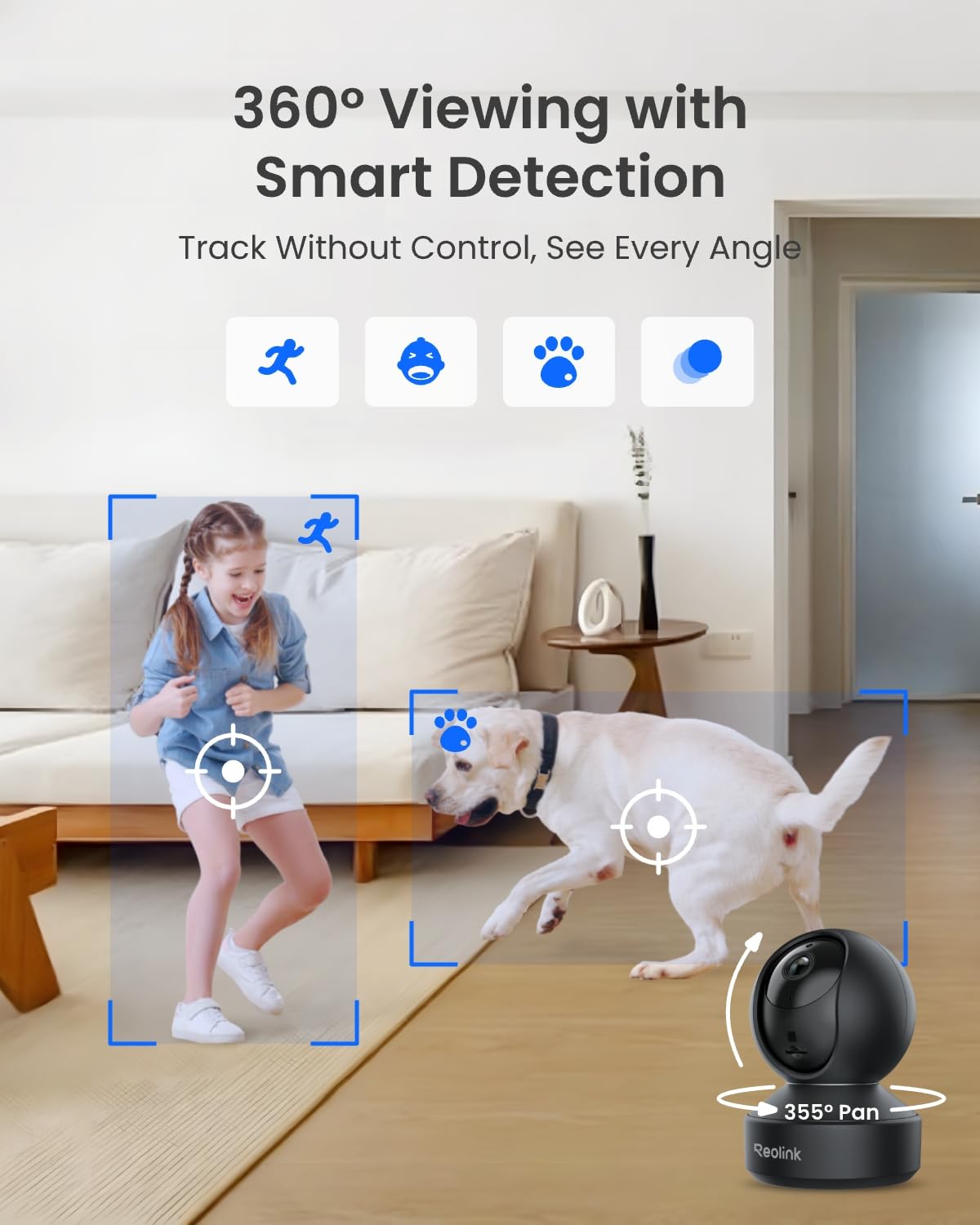 REOLINK E1 Pro 3K PT Wi-Fi Indoor Camera for Baby & Pet Monitoring, Auto Tracking, 5MP Night Vision Enhanced by F1.6 Aperture, Person/Pet/Baby Crying Detection, 2.4/5GHz Wi-Fi, Two-Way Audio