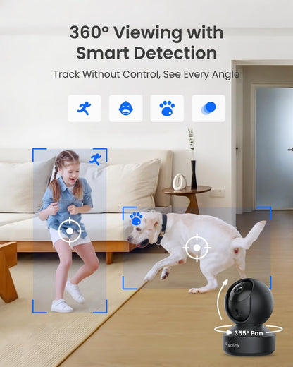 REOLINK E1 Pro 3K PT Wi-Fi Indoor Camera for Baby & Pet Monitoring, Auto Tracking, 5MP Night Vision Enhanced by F1.6 Aperture, Person/Pet/Baby Crying Detection, 2.4/5GHz Wi-Fi, Two-Way Audio