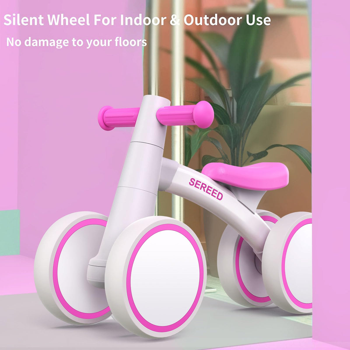 SEREED Baby Balance Bike for 1 Year Old Boys Girls 12-24 Month Toddler Balance Bike, 4 Wheels Toddler First Bike, First Birthday Gifts