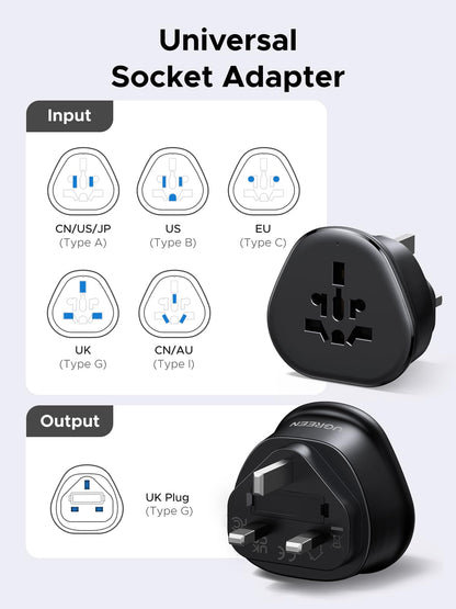 UGREEN US Plug Travel Adapter, EU/UK/AU/JP/CN/NZ/PH to US (Type B), International to US Pin Converter, Power Outlet Charger, 200+ Countries Compatibility, 1 Pack