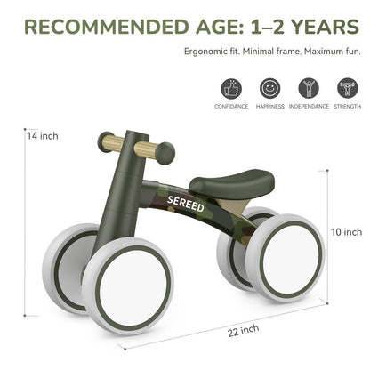 SEREED Baby Balance Bike for 1 Year Old Boys Girls 12-24 Month Toddler Balance Bike, 4 Wheels Toddler First Bike, First Birthday Gifts