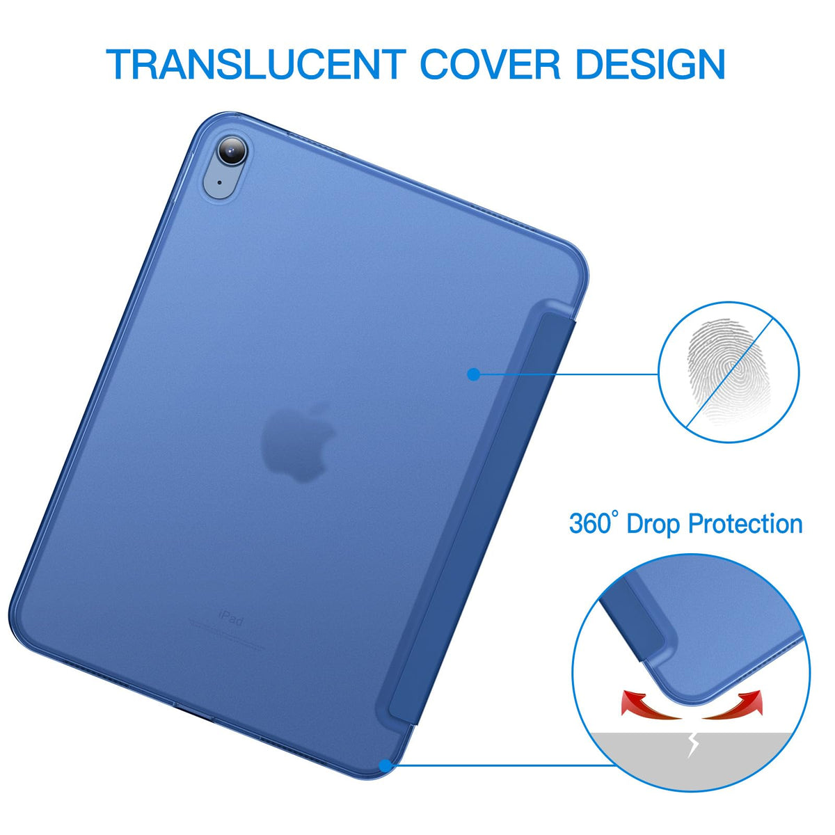 JETech Case for iPad (A16) 11th Generation 11 Inch 2025 / iPad 10th Generation 10.9 Inch 2022, Slim Smart Cover with Hard PC Translucent Back, Supports Touch ID, Auto Wake/Sleep (Navy Blue)