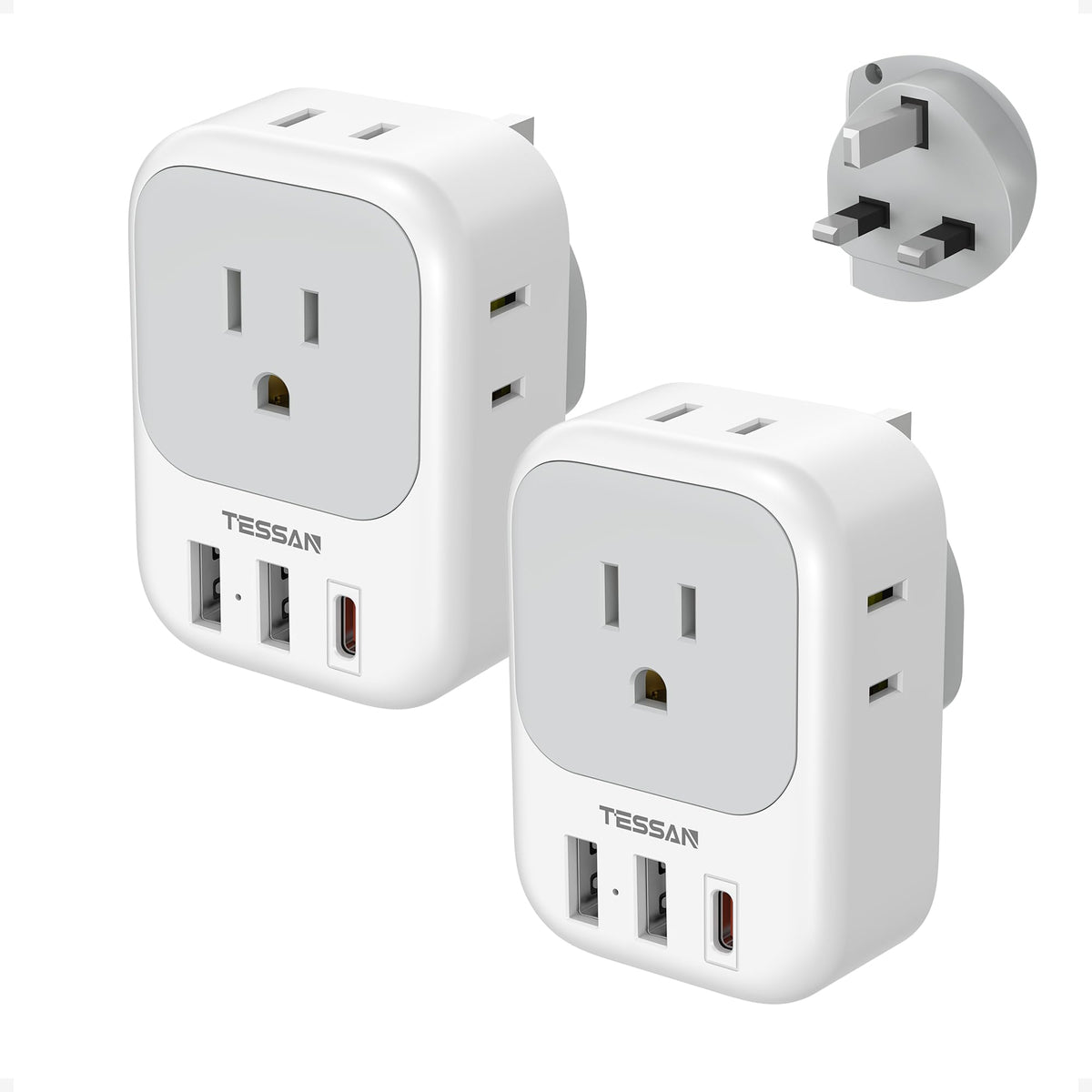 2 Pack European Plug Adapter USB C, TESSAN US to Europe Adapter 4 Outlets 3 USB Charger, Type C International Power Adaptor to Italy Spain France Portugal Iceland Germany, Europe Travel Essentials