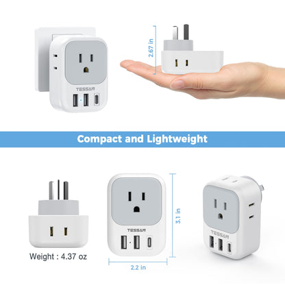 2 Pack European Plug Adapter USB C, TESSAN US to Europe Adapter 4 Outlets 3 USB Charger, Type C International Power Adaptor to Italy Spain France Portugal Iceland Germany, Europe Travel Essentials