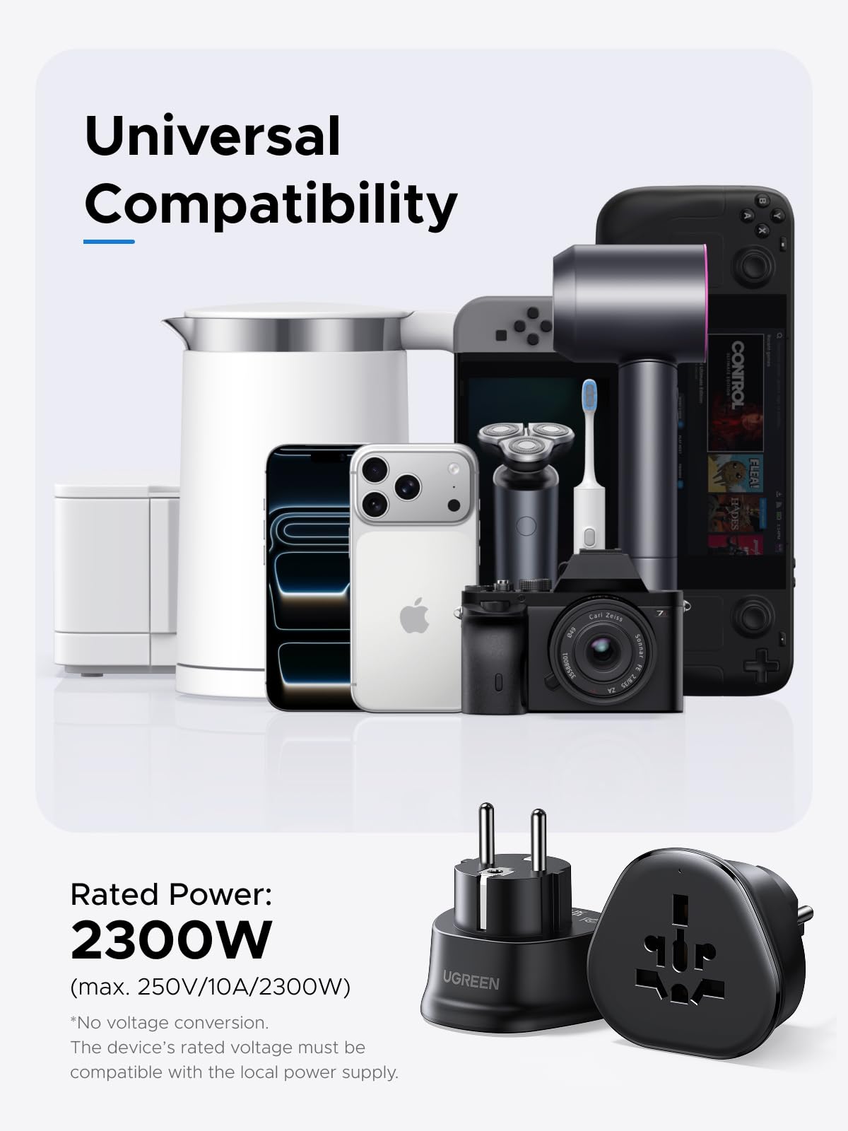 UGREEN US Plug Travel Adapter, EU/UK/AU/JP/CN/NZ/PH to US (Type B), International to US Pin Converter, Power Outlet Charger, 200+ Countries Compatibility, 1 Pack