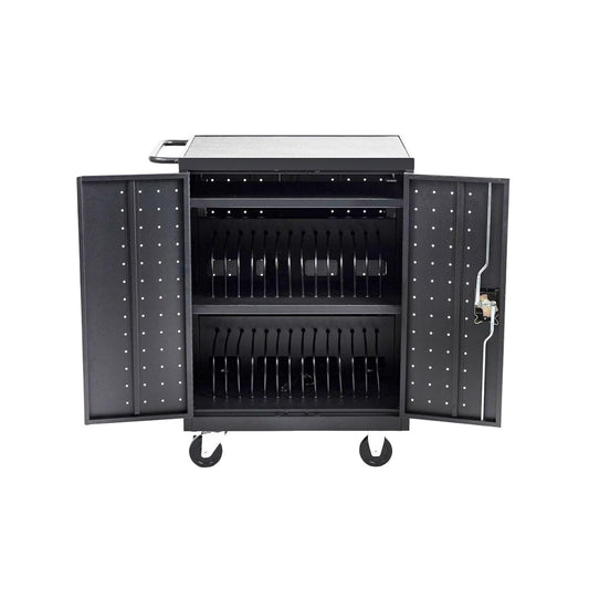 Pearington 32 Device Mobile Charging and Storage Cart for iPads, Chromebooks and Laptop Computers, Up to 13-inch Screen Size, Surge Protection, Front & Back Access Locking Cabinet