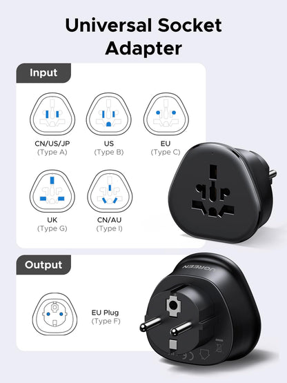 UGREEN US Plug Travel Adapter, EU/UK/AU/JP/CN/NZ/PH to US (Type B), International to US Pin Converter, Power Outlet Charger, 200+ Countries Compatibility, 1 Pack