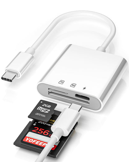 USB-C SD Card Reader, Dual Slot SD/MicroSD Adapter for iPhone 17/16/15