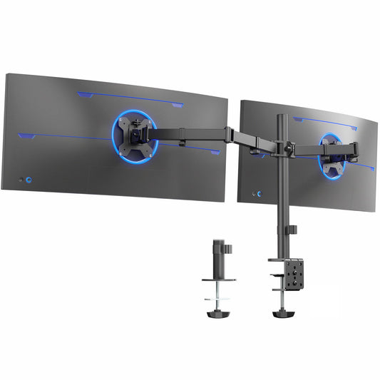 VIVO Dual Monitor Desk Mount, Holds 2 Computer Screens up to 30 inches and 22lbs Each, Heavy Duty Fully Adjustable Steel Stand with C-Clamp and Grommet, Black, STAND-V002