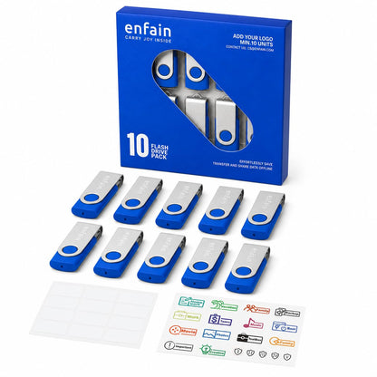 Enfain 16GB USB 2.0 Flash Drive 10 Pack | Swivel Thumb Drives with 31 Labels | Gift-Ready Packaging for Corporate Events, Office & Team Distributions (Black)