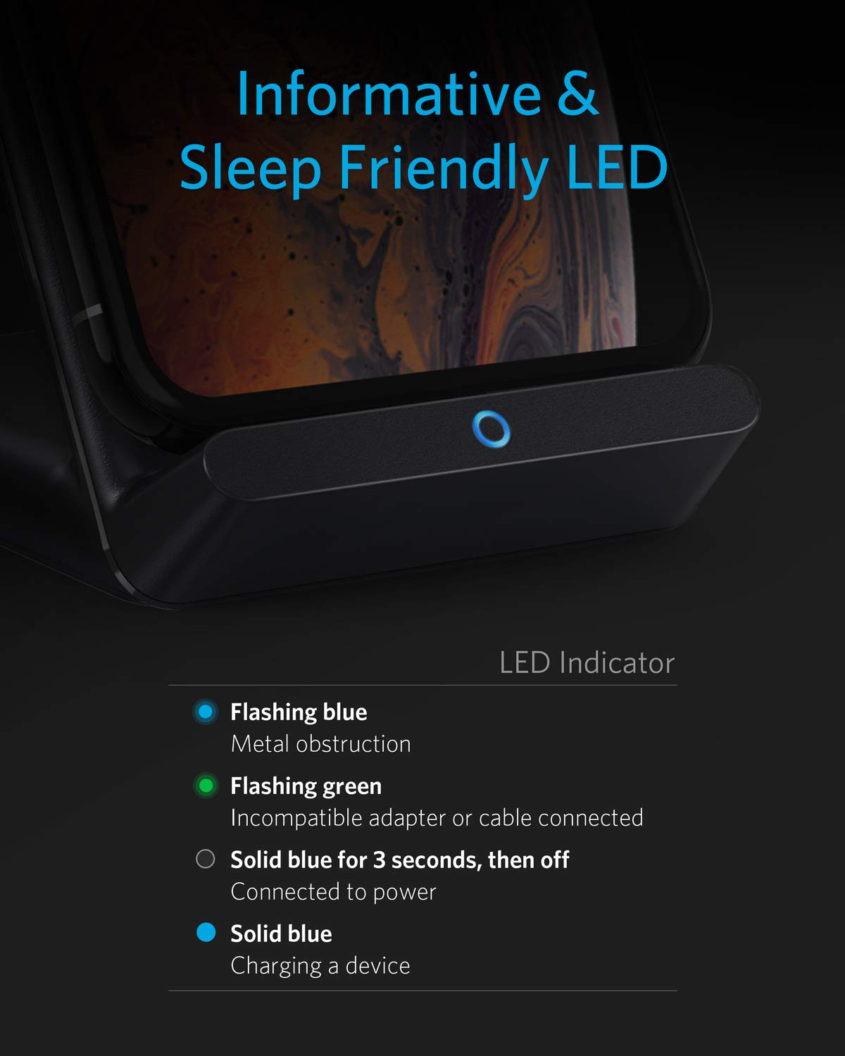 Anker 313 Wireless Charger (Stand), Qi-Certified for iPhone 17/17/17 Pro/17 Pro Max/15/14/13, 10W Fast-Charging Galaxy S23 S22 S21(No AC Adapter)