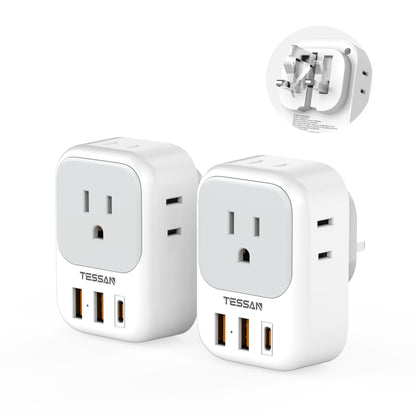 2 Pack European Plug Adapter USB C, TESSAN US to Europe Adapter 4 Outlets 3 USB Charger, Type C International Power Adaptor to Italy Spain France Portugal Iceland Germany, Europe Travel Essentials
