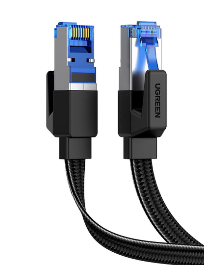 UGREEN Cat 8 Ethernet Cable 3FT, Flat High Speed 40Gbps 2000Mhz Internet Cable 26AWG Braided Network Cord RJ45 Shielded Indoor LAN Cables Compatible for Gaming PC PS5 Xbox Modem Router 3FT