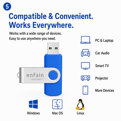 Enfain 16GB USB 2.0 Flash Drive 10 Pack | Swivel Thumb Drives with 31 Labels | Gift-Ready Packaging for Corporate Events, Office & Team Distributions (Black)